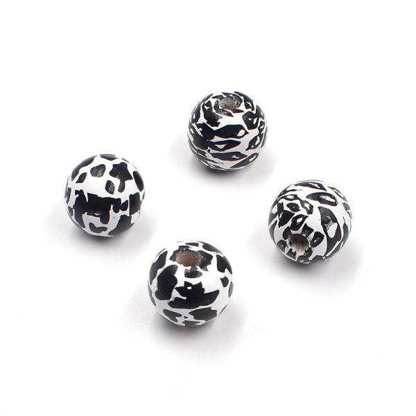 Wholesale 10pcs 16mm printed milk cow pattern lotus wood round Beads on Sale