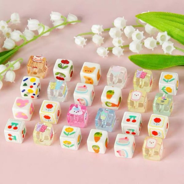 Wholesale 10pcs pack Acrylic Cartoon Printing Colorful Square Beads Supply