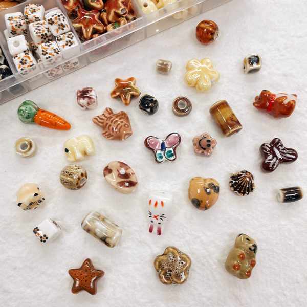 Wholesale 30pcs Autumn Winter Milk Tea Color Ceramic Cute Carrot Bear Cube Beads on Sale