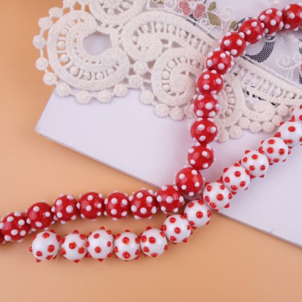 Wholesale 2pcs Handmade Glass Polka Dot Ball Red White Colorful Beads For Sale