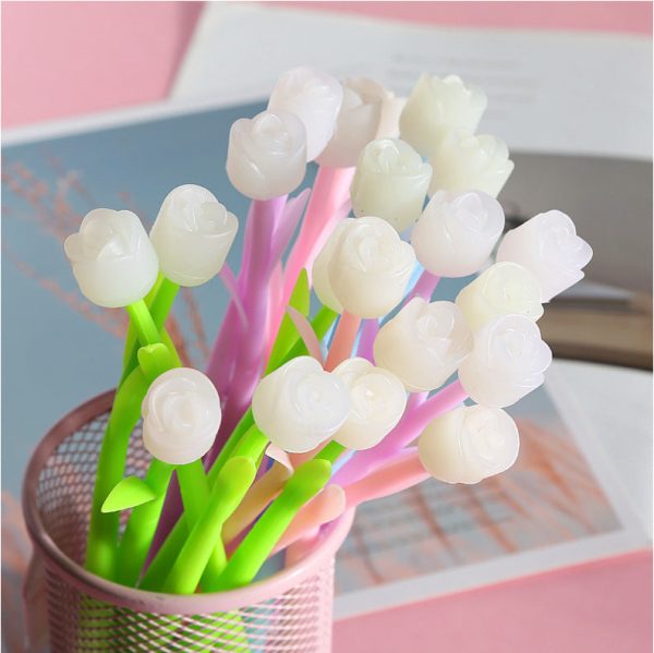 Wholesale 12 PCS Plastic Rose Flower Gel Pen For Discount