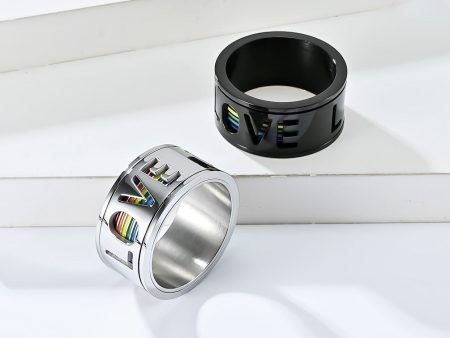 Wholesale Titanium Steel LGBT LOVE Rotating Titanium Steel Rainbow Flag Ring Cheap