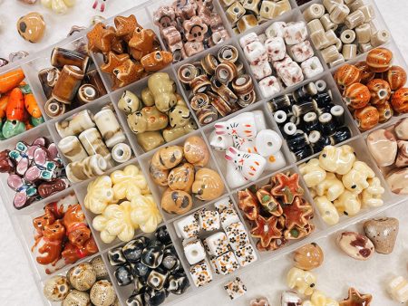 Wholesale 30pcs Autumn Winter Milk Tea Color Ceramic Cute Carrot Bear Cube Beads on Sale