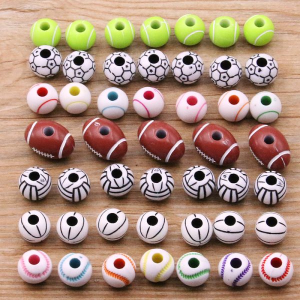 Wholesale 10pcs Resin Basketball Rugby Soccer Big Hole Beads Online Hot Sale