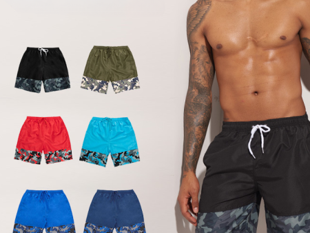 Wholesale Board Shorts Printed Stitching Men s Loose Drawstring Shorts Swimwear on Sale