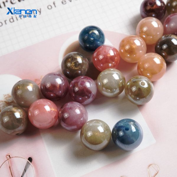 Wholesale 100PCS PACK Gilt Two-color Straight Hole Imitation Agate Color Acrylic Beads Hot on Sale