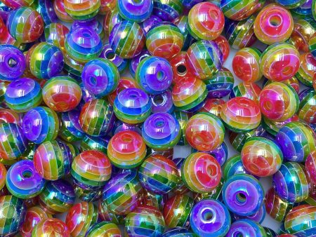 Wholesale 10pcs pack 16mm Children s Fun Stripes Contrasting Color Plating Rainbow Beads Cheap