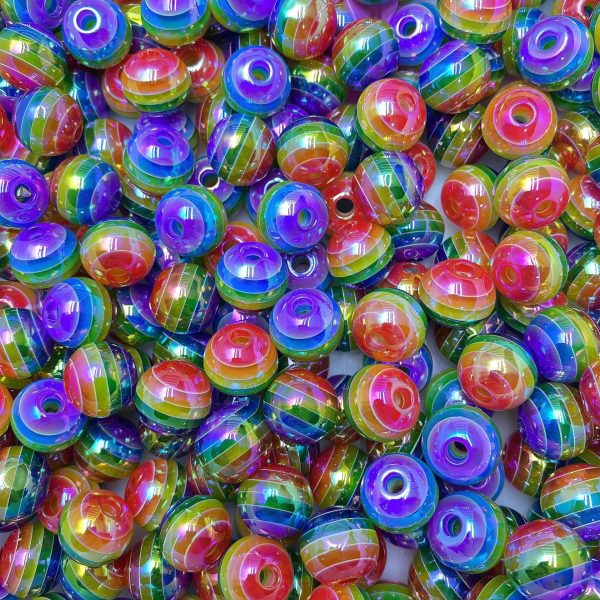 Wholesale 10pcs pack 16mm Children s Fun Stripes Contrasting Color Plating Rainbow Beads Cheap