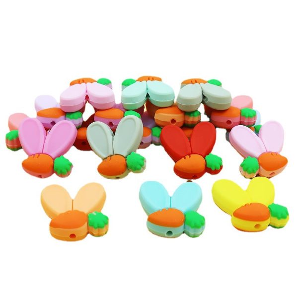 Wholesale 10pcs Silicone Cartoon Carrot Rabbit Ears Scattered Beads Discount