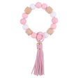 Wholesale Wooden Small Daisy Flower Leather PU Short Tassel Handmade Beaded Bracelet Keychains For Discount