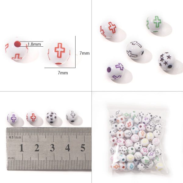 Wholesale 100pcs pack Round Symbol Color Pattern Ball Hole Acrylic Beads For Sale