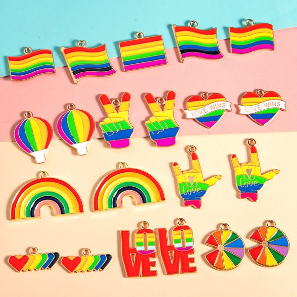 Wholesale 10pcs pack rainbow flag love than heart diy alloy drop oil jewelry accessories Sale