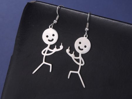 Wholesale Vertical Two Middle Finger Villain Pendant Stainless Steel Earrings Fashion