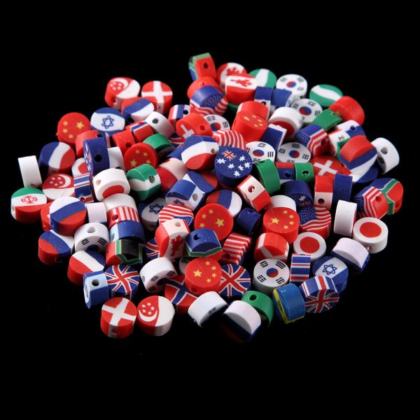 Wholesale 100pcs pack National Flag 10mm Mixed Soft Pottery Sliced Beads For Discount