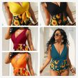 Wholesale gathered slimming bow sunflower printed polyester fiber Swimwear Discount