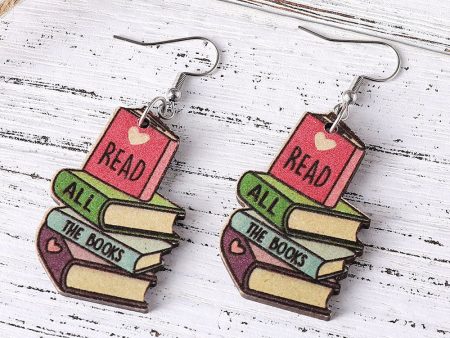 Wholesale 3D Love Textbook Double Sided Painted Wooden Earrings For Sale