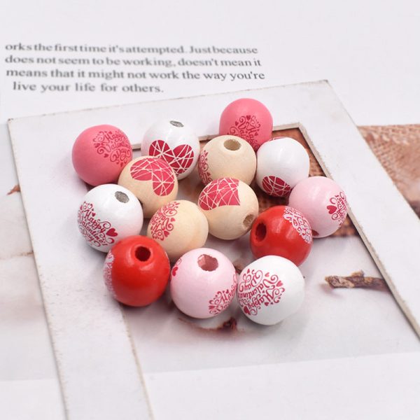 Wholesale 10pcs Love English Printed Flower Wooden Beads Cheap