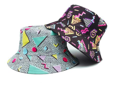 Wholesale Polyester Geometric Rhombus Retro Graffiti Bucket Hat Online now