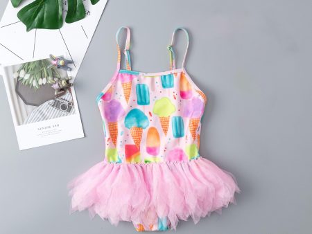 Wholesale Children s Gauze Dress Siamese Cute Ice Cream Suspender Swimwear For Discount