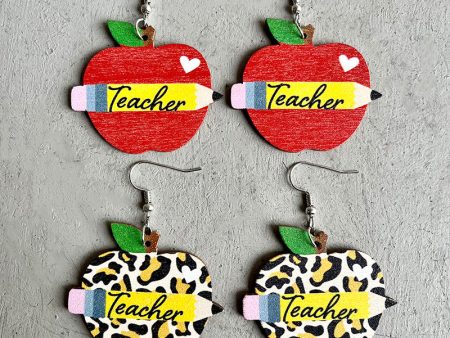 Wholesale 2 Pairs Pack Wooden Print Leopard Apple Earrings Cheap