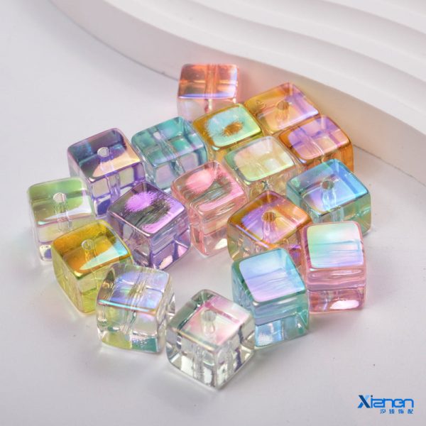 Wholesale 100PCS PACK transparent color plated uv cube perforated acrylic Beads Online now