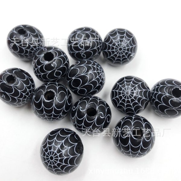 Wholesale 20PCS Halloween Christmas Spider Web Grimace Colorful Wooden Beads For Sale