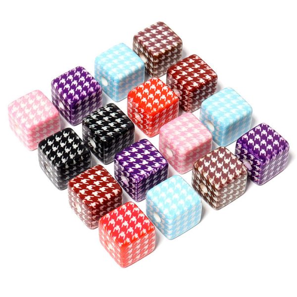 Wholesale 10pcs pack 14mm Acrylic Houndstooth Printing Square Beads Supply