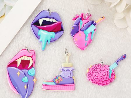 Wholesale 10PCS  Acrylic Halloween Big Mouth Heart DIY Earrings Keychain Accessories Online Hot Sale