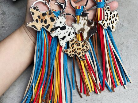 Wholesale 2pcs pack Western Wind Leopard Color Tassel Leather Keychain Discount