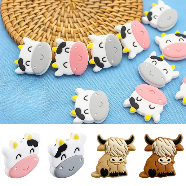 Wholesale 20pcs Cow Silicone Cartoon Molar Beads For Sale