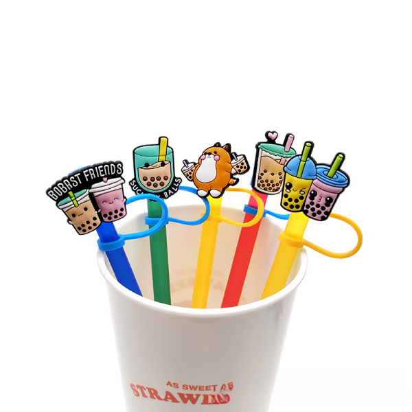 Wholesale 10PCS Cartoon Beverage Silicone Straw Tube Cap Sale