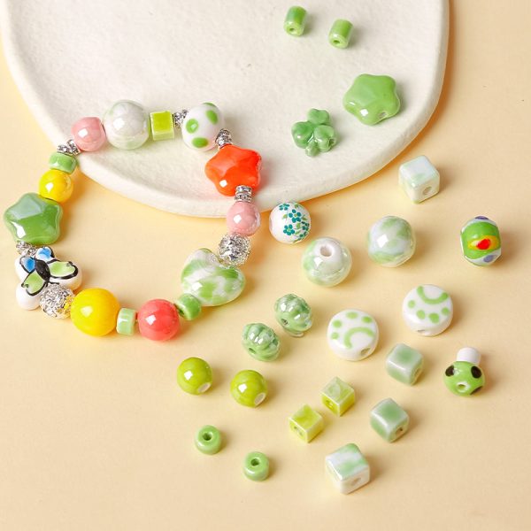 Wholesale 30pcs Fresh Green Ceramic Lovely Flower Butterfly Heart Scatter Beads Sale