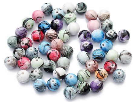 Wholesale 100pcs pack Mixed Color Ink Painting Resin Round Beads Supply