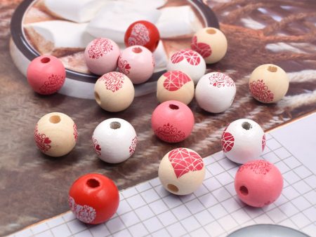 Wholesale 10pcs Love English Printed Flower Wooden Beads Cheap