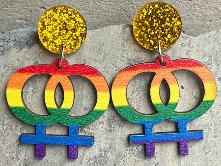 Wholesale 2 pairs pack Rainbow Wooden Shiny Acrylic Earrings Fashion