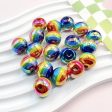 Wholesale 10pcs pack 16mm UV Color Plated Lollipop Stripe Rainbow Straight Hole Round Beads on Sale