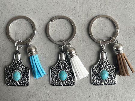 Wholesale 3PCS PACK Turquoise Alloy Vintage Cow Tag Pendant Keychains Supply