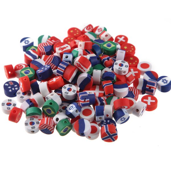 Wholesale 100pcs pack National Flag 10mm Mixed Soft Pottery Sliced Beads For Discount