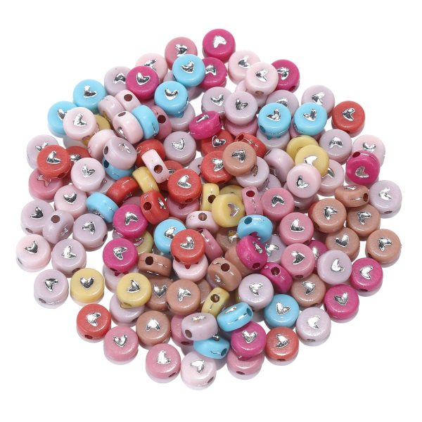 Wholesale 100pcs pack Acrylic Chocolate Heart Alphabet 4*7MM Colorful Flat Round Beads Supply