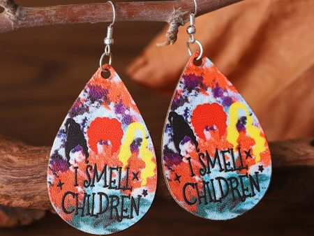 Wholesale Witch Head I Smell Children Water Drop Double Sided PU Leather Earrings on Sale