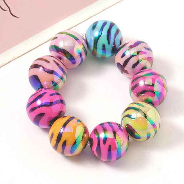 Wholesale 10pcs pack Acrylic UV Plating Zebra Color Stripe Straight Hole Round Beads Cheap