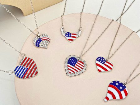 Wholesale American Independence Day Flag Pendant Pentagram Heart Alloy Necklaces Hot on Sale