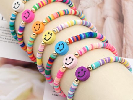 Wholesale 4mm rainbow polymer clay beaded multi-color smiley couple Bracelet Cheap