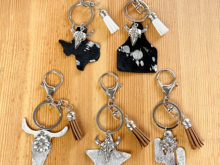 Wholesale 2pcs pack Western Style Bull Head Cactus Leather Keychain Online