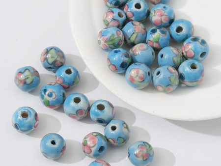 Wholesale 5PCS PACK Painted Flowers Ceramic Beads Online Sale