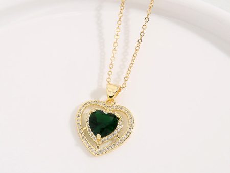 Wholesale Zircon Emerald Double Hearts Full Diamond Necklaces Fashion