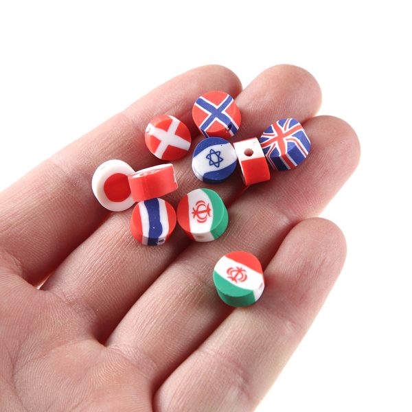 Wholesale 100pcs pack National Flag 10mm Mixed Soft Pottery Sliced Beads For Discount