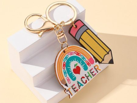 Wholesale Wooden Rainbow Pencil Teacher s Day Gift Keychain Sale