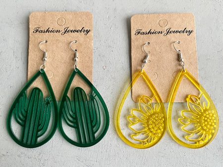 Wholesale 2 Pairs Pack Acrylic Hollow Out Sun Flower Cactus Earrings on Sale