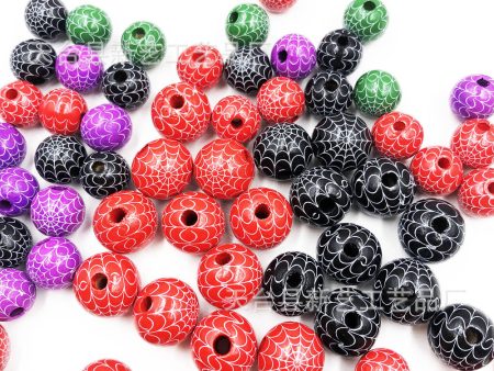 Wholesale 20PCS Halloween Christmas Spider Web Grimace Colorful Wooden Beads For Sale